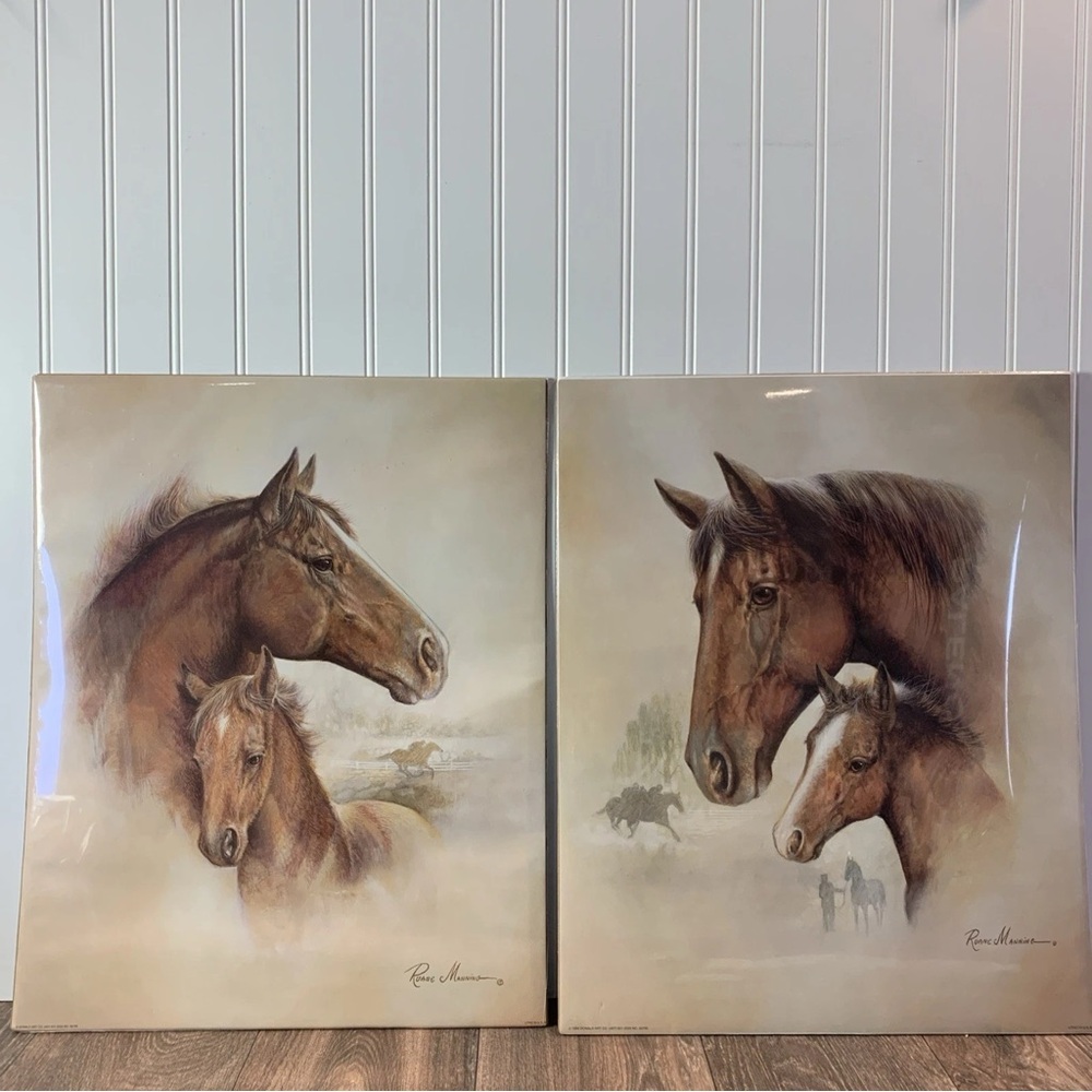 Set of 2 Donald Art 1983 Ruane Manning Horse Litho Wall Prints 20" x 16" RTH